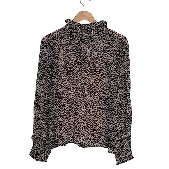 NEW J. CREW Ruffle button-up shirt in leopard-print crinkle sheer chiffon Size 6 - Picture 5 of 6